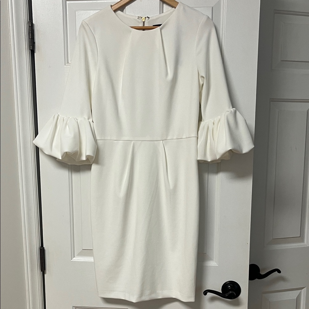 NWT! Betsy & Adam Cream Long Sleeve Dress with Bell Sleeves